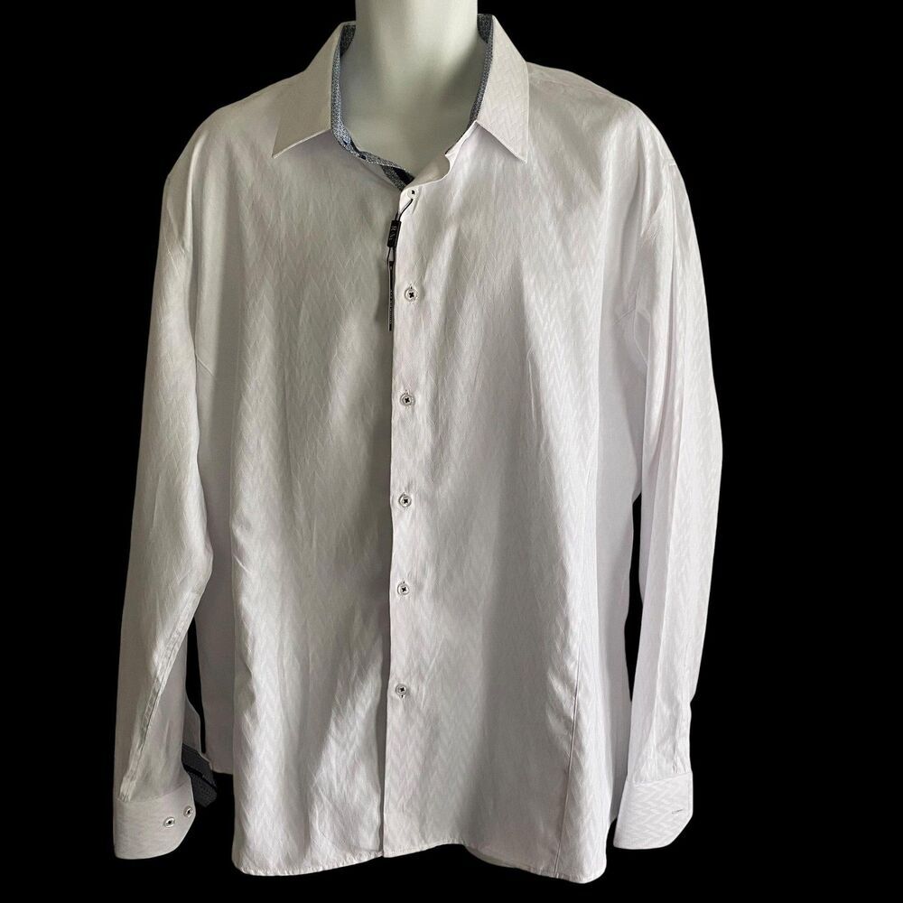 Rosso Milano Shirt Mens 2XL White Herringbone Jacquard Long Sleeve Modern Fit
